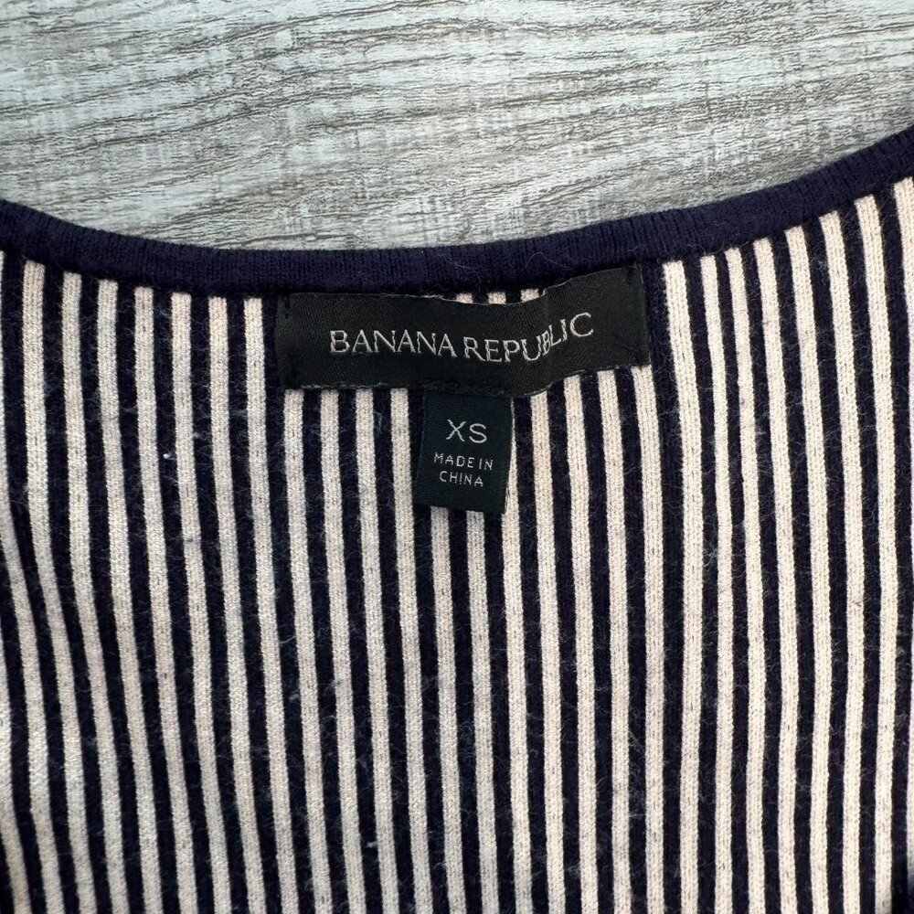 Banana Republic Navy and White Striped Knit Midi Dress - Picture 2 of 5
